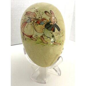 Vtg Easter Egg Bunny Couple Decoupage Made in Germany Neslter 4.5in w/Stand